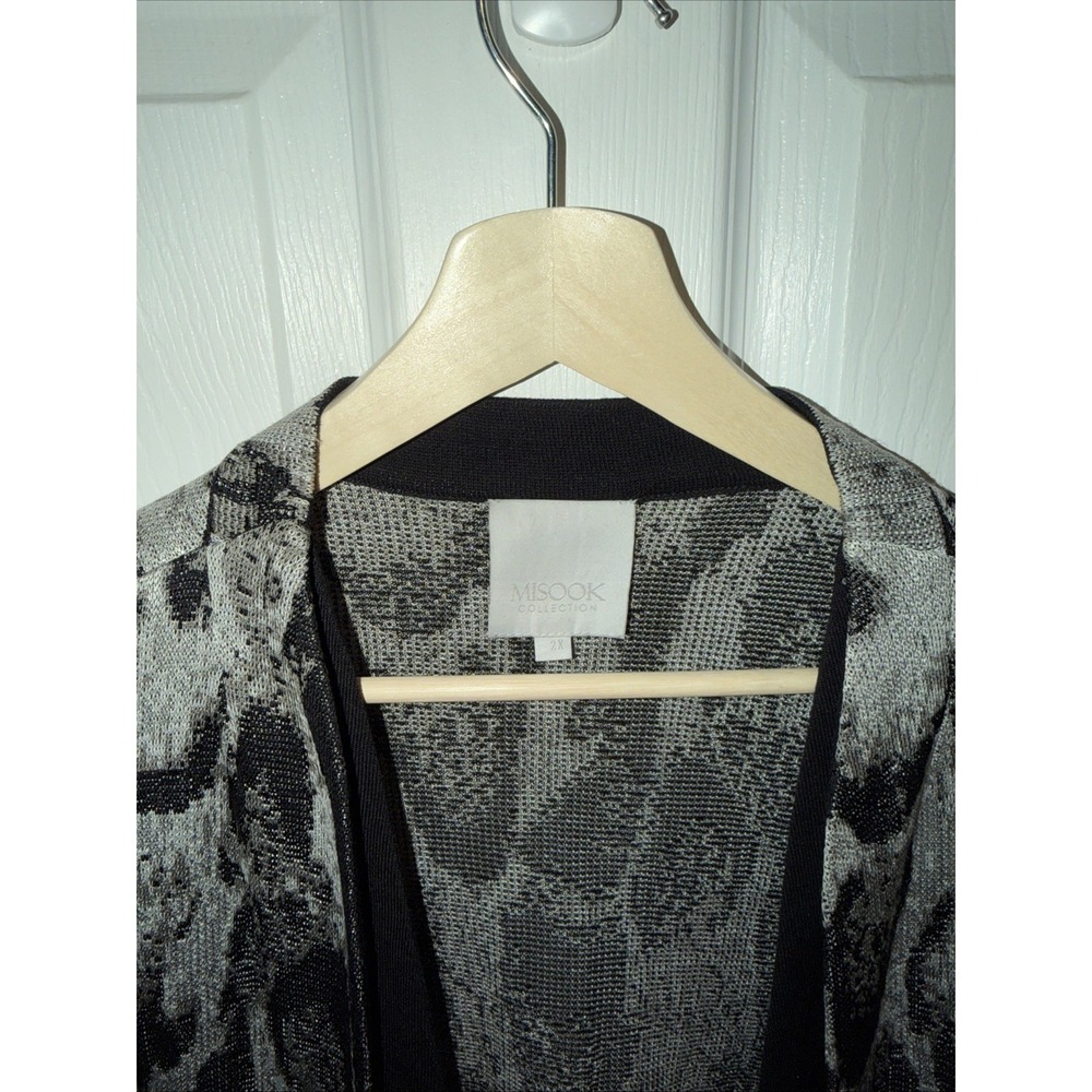 Misook Collection Black Abstract Pattern Jacket Open Size 2X PLUS Short Sleeve - Picture 4 of 7